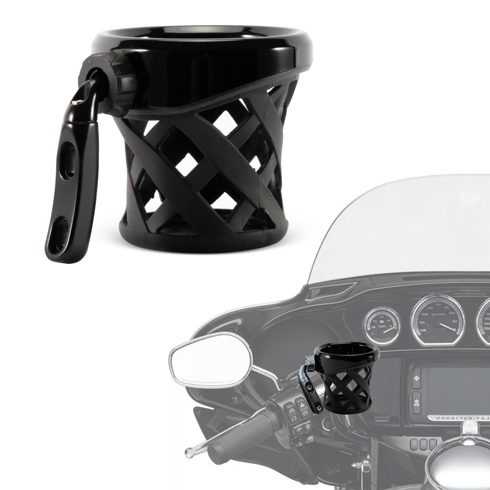 PSLER Motorcycle Drink Cup Holder Handlebar Mount Universal for Dyna Fat Bob Touring Road Glide Street Electra Glide Softail 1996-up Goldwing GL1800