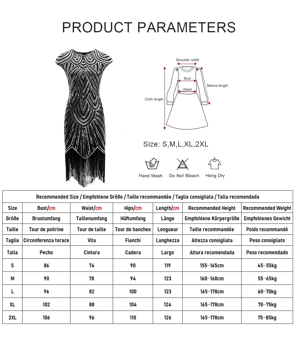 Vestido de noche para mujer de los años 20, cuello en V, lentejuelas, cuentas, flecos, vestido con conjunto de accesorios de 20