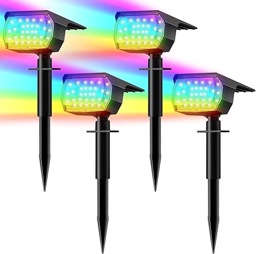 LANSOW Focos solares para exteriores que cambian de color, 7 modospaquete de 2 focos solares decorativos para paisaje, luces solares impermeables