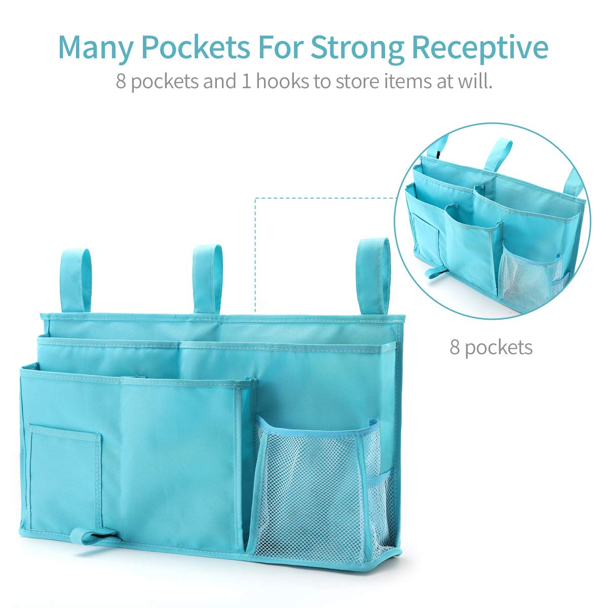 Bseash Organizador para Literas, Bolsa de Almacenaje Colgante para Literas, 8 Bolsillos, para Dormitorios Universitarios, Cama de Hospital, Barandillas de Cama de Bebé, Tela Oxford 600D