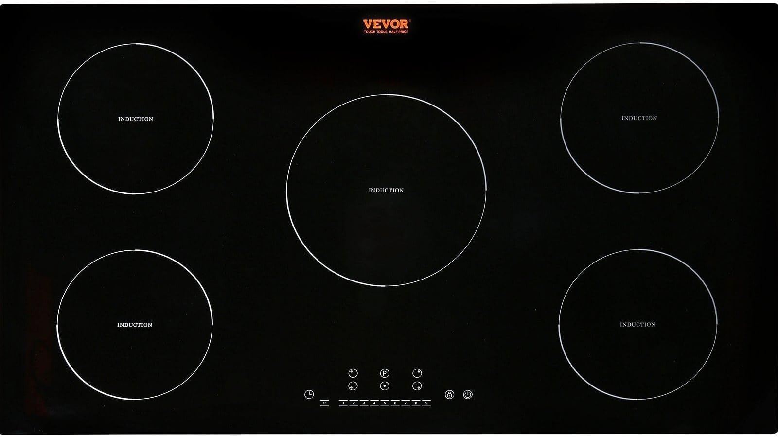 VEVORElectric Stove, 5 Burner, 36 Inch Induction Cooker, Built-in 9200W Magnetic Stove, Multi-Function 9-Level Heating Burner, LED Touch Screen with Child Lock and