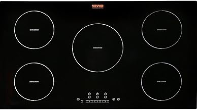 VEVOR Electric Cooktop, 5 Burners, 36'' Induction Stove Top, Built-in Magnetic Cooktop 9200W, 9 Heating Level Multifunctional Burner, LED Touch Screen w/Child Lock & Over-Temperature Protection