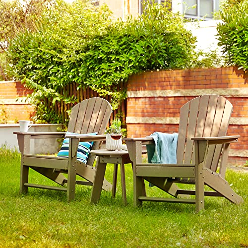 Elm Plus Weather Resistant Hdpe Adirondack Round Outdoor Patio Side Table, 20" D, Tan #TOP7