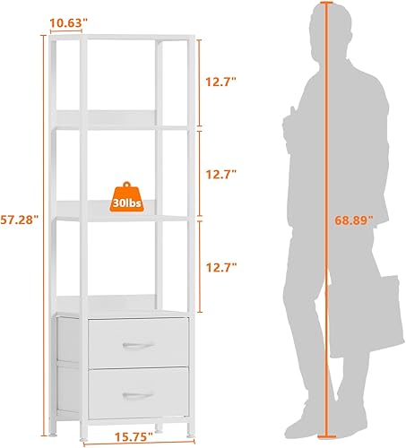 Miniatura 3 de Furnulem Estante esquinero de 4 niveles, estantería con 2 cajones de almacenamiento, estantería estrecha de 57.28 pulgadas de alto, unidad