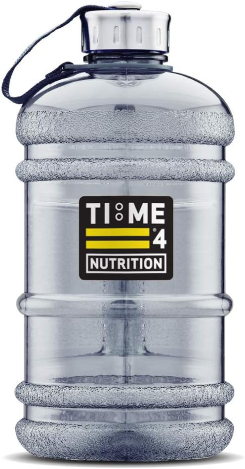 TIme 4 Nutrition Half Gallon Water Bottle BPA Free - 2.2L Water Bottle With Body Handle & Leak Proof Metal Lid Cap With Belt – Sports Bottle