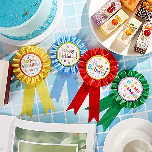 24 Pieces Happy Birthday Award Ribbon Birthday Tinplate Badge Pins Rosette Birthday Pin Birthday Button Happy Birthday Badge Brooch for Kids Girl Boy Party Favors and Baby Shower Decoration, 4 Styles3
