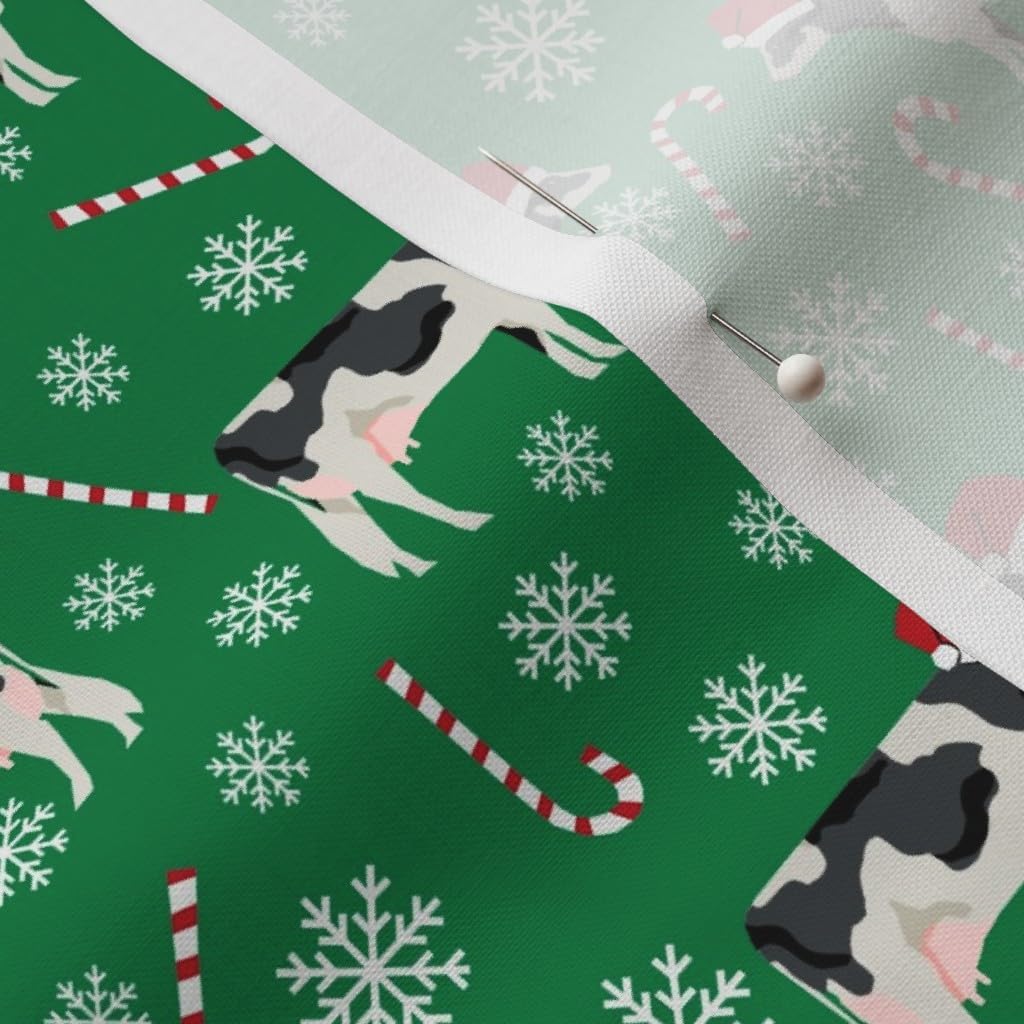 Spoonflower Fabric - Cattle Christmas Green Cow Cows Farm Pet Portrait Printed on Petal Signature Cotton Fabric by The Yard - Sewing Quilting Apparel Crafts Decor