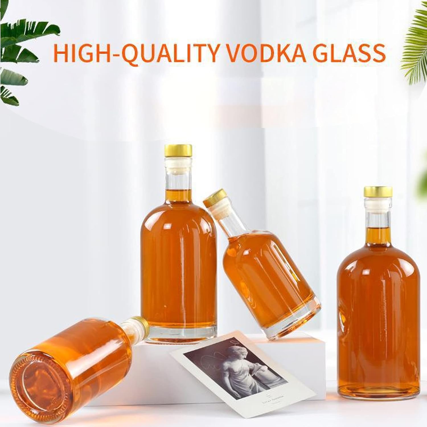 8 Pack Clear Glass Bottles 3.4oz/100ml Bottles for Wine Beverages Drinks Oil Vinegar Kombucha Beer Water Soda with Gold Cork Stopper Airtight Lid (8 Pack)