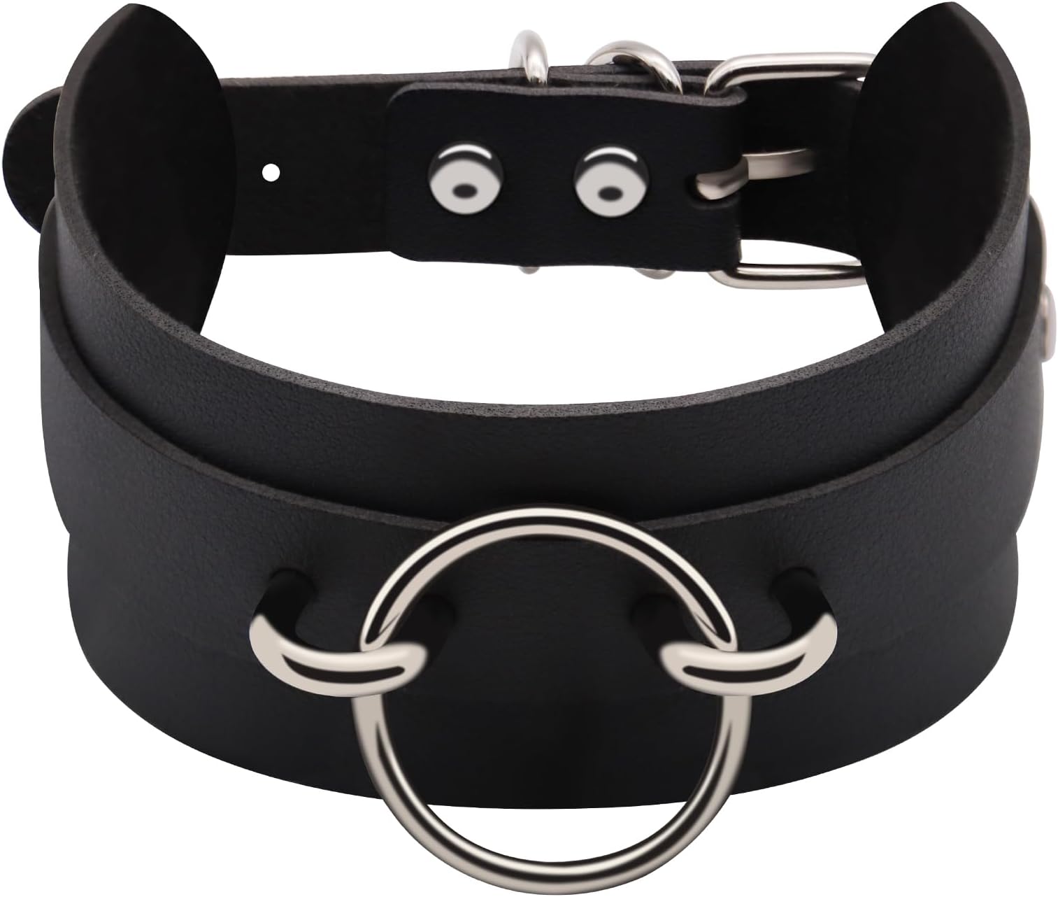 KISSHAKE Black Faux Leather Choker Necklace for Women, Adjustable Punk Gothic Collar with O-Ring, Fashion Statement Accessory for Daily Wear & Costumes