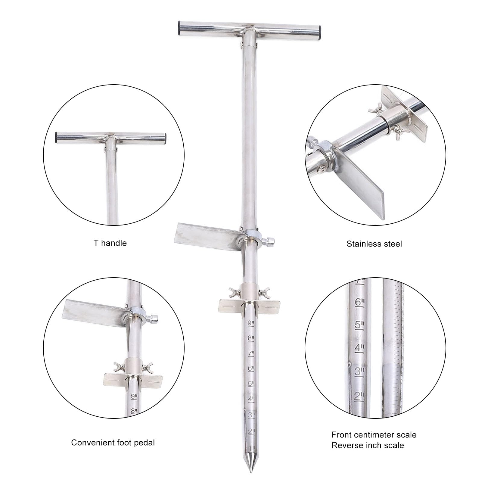 Sonda do próbkowania gleby ze stali nierdzewnej z pedałem nożnym, ergonomiczna T - narzędzie do sadzenia roślin 80 cm do pielęgnacji ogrodu trawnikowego