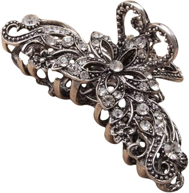 Silver Vintage Crystal Metal Hair Clamp IN5263, 1 Pack