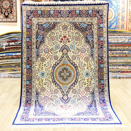 Yuchen Rug Oriental Silk Carpet 4x6 Purple Hand Knotted Traditional