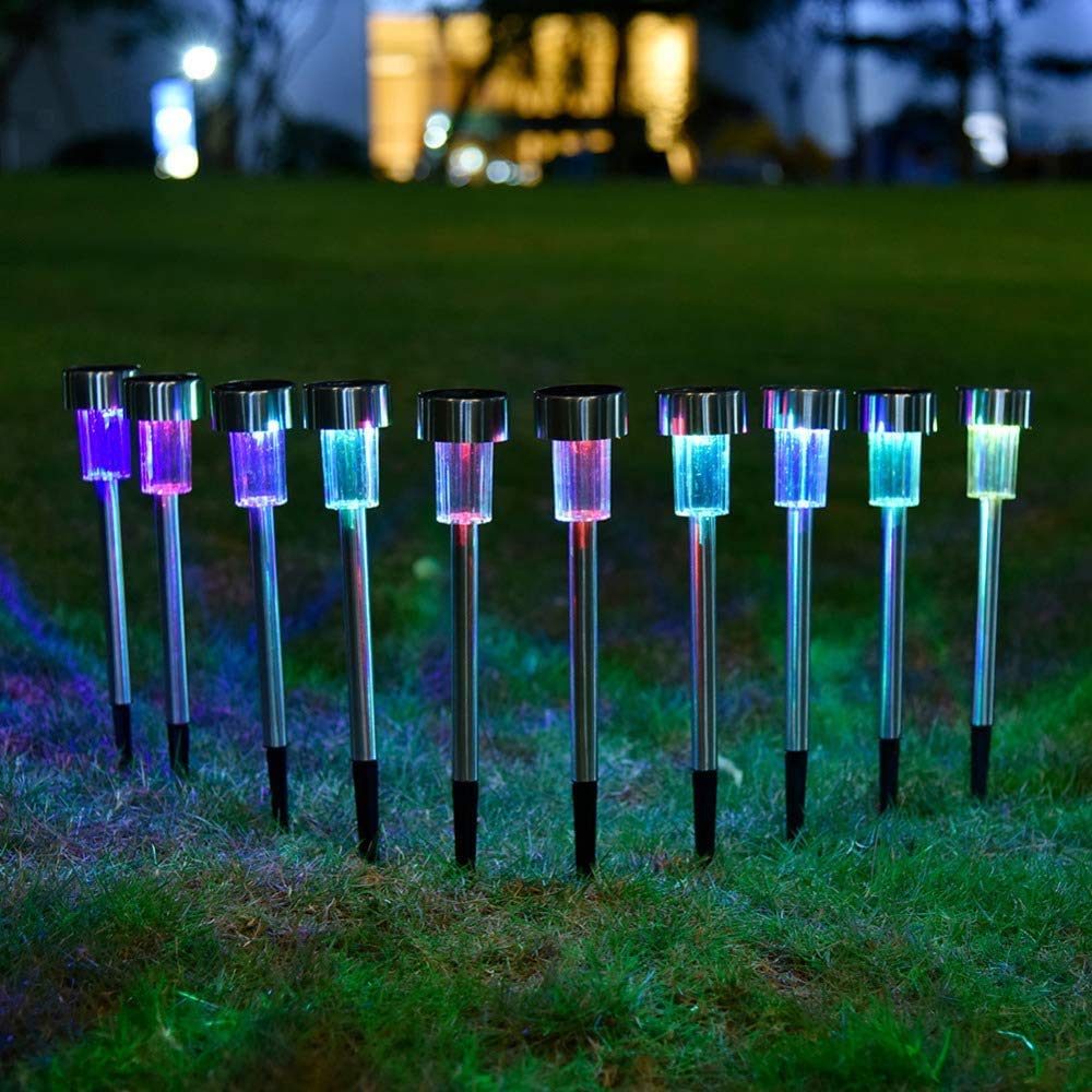 BIGTREE 12 Pack Solar Lights Outdoor Garden Led White Light Landscape Pathway Lights Stainless Steel (Multi-Colored)