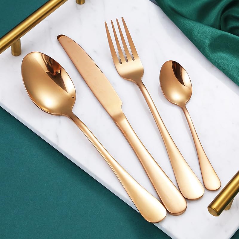 Silverware Flatware Set, 4/16/24/32 Pieces Stainless Steel Tableware Set Hotel Home Steak Knife Fork Spoon (Color : Rose gold, Size : 6Set-24Pcs)