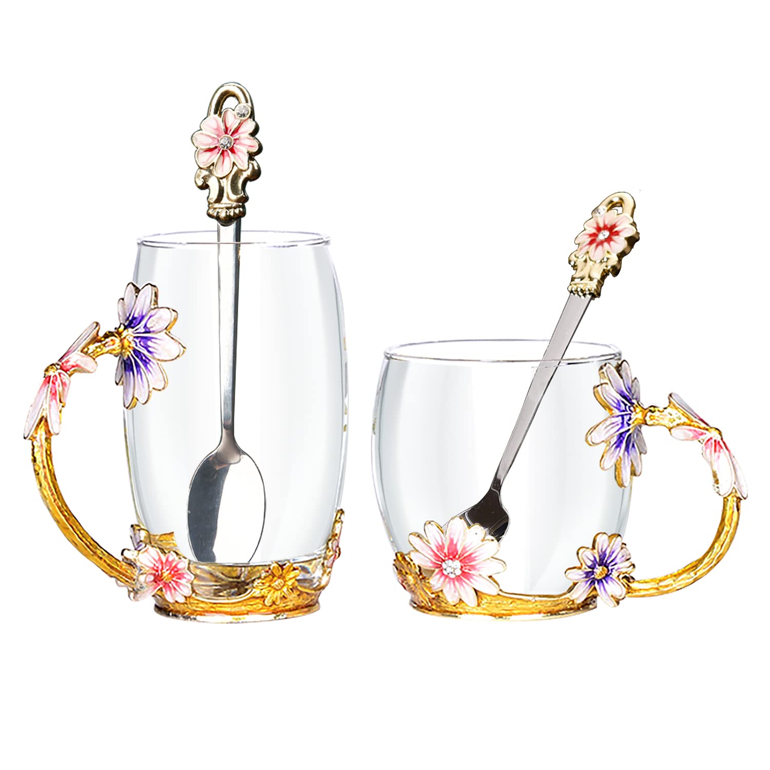 Novelty Glass Mugs for Coffee/Tea/Milk Hot/Cold Drink Enamel Flower Cups Gifts Unique for Women/Wife/Mom/Friends/Girlfriend/Grandma/Mother`s Day/Birthday/Christmas/Valentines/Graduation/Teacher