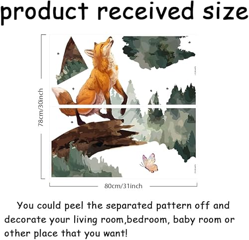 Miniatura 3 de SUPERDANT Calcomanías de pared de zorro de acuarela, calcomanías de pared de animales lindos, vinilo de familia de zorros, decoración de arte para