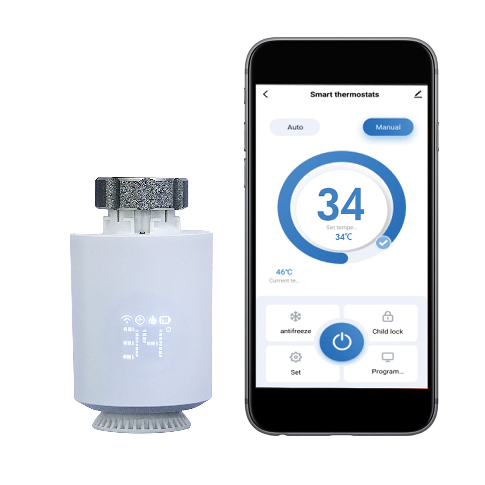 Compatibile con Alexa e Assistant per il controllo vocale a mani libere. Valvola termostatica intelligente che può essere controllata dal telefono prima di tornare a casa.