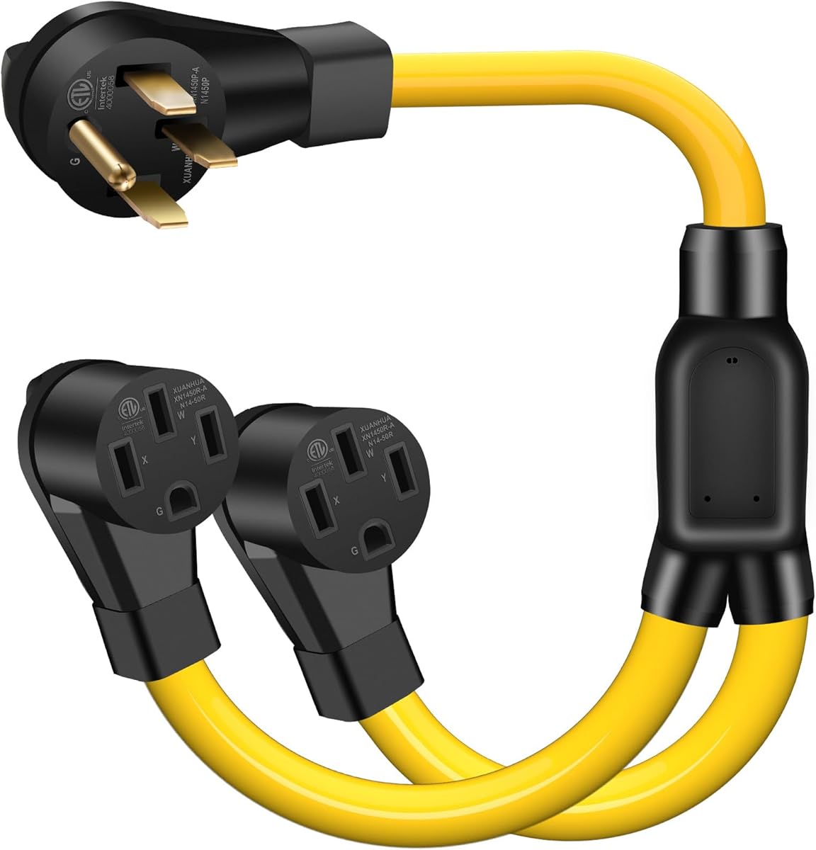 50 Amp Y Splitter Adapter Cord for RV and EV, 4 Prong 250V, NEMA 14-50P to 2X 14-50R,Heavy Duty 6/3+8/1 Gauge STW Wire,Outdoor Power Extension Cord for RV/EV/Tesla Model 3 X Y, 3FT
