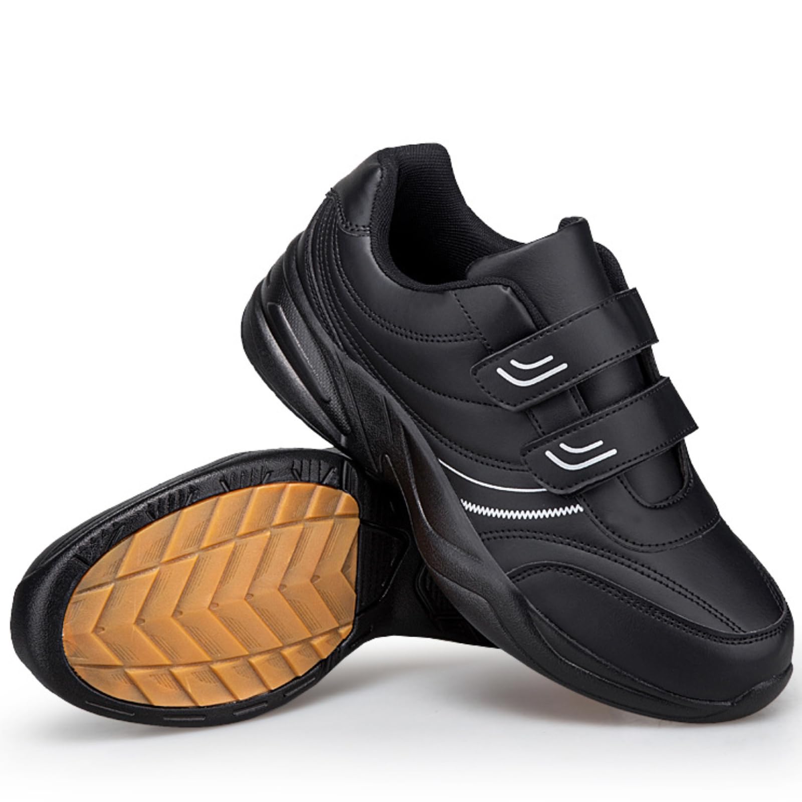 Zapatillas de Deporte Hombre Zapatos de Cuero Anchos Hombres | Zapatillas para Caminar Hombre Zapatos de piel para diabéticos Cierre Ajustable Hinchados o Diabéticos