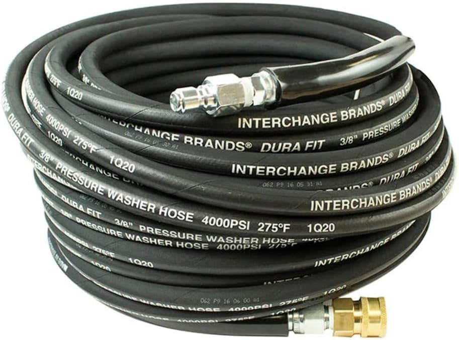 Interchange 25815-QC 3/8" Kink Resistant Pressure Washer Hose 100FT, Swivel 3/8 Quick Connector, 4000 PSI High Durability Cold/Hot Water Max 275°F, Fits Most Residential & Commercial Pressure Washers