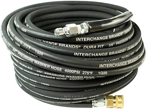Interchange 25815-QC 3/8" Kink Resistant Pressure Washer Hose 100FT, Swivel 3/8 Quick Connector, 4000 PSI High Durability Cold/Hot Water Max 275Β°F, Fits Most Residential & Commercial Pressure Washers