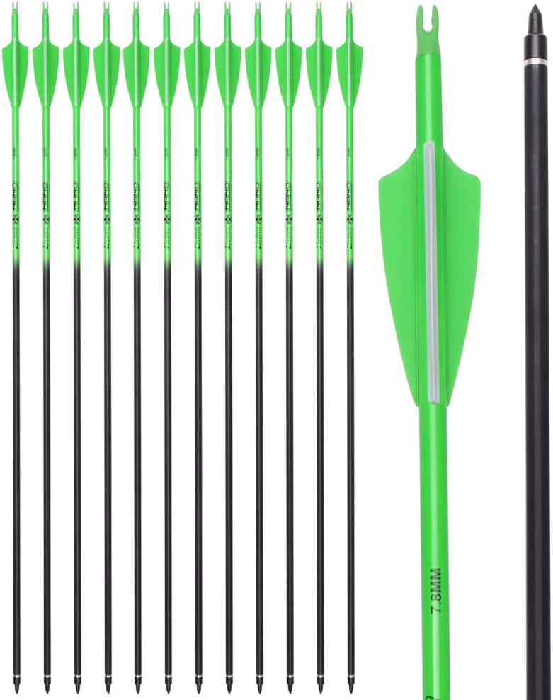 Carbon Arrows 28 30 Inch Targeting Practice Hunting Arrow Fluorescence Color for Compound Bow and Recurve Bow with 100 Grain Removable Tips (Pack of 12)
