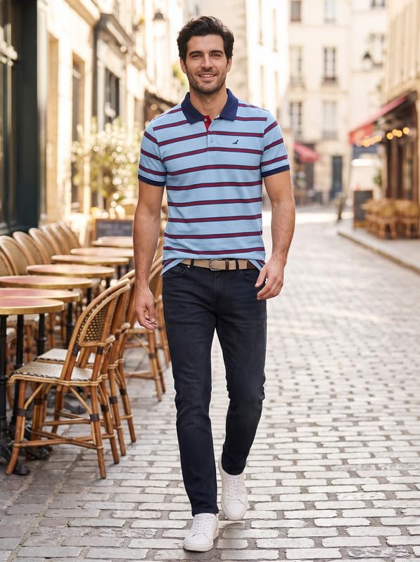 Image of AMERICAN CREW CottonPoly Striped Polo T-Shirt for Men (AC702)