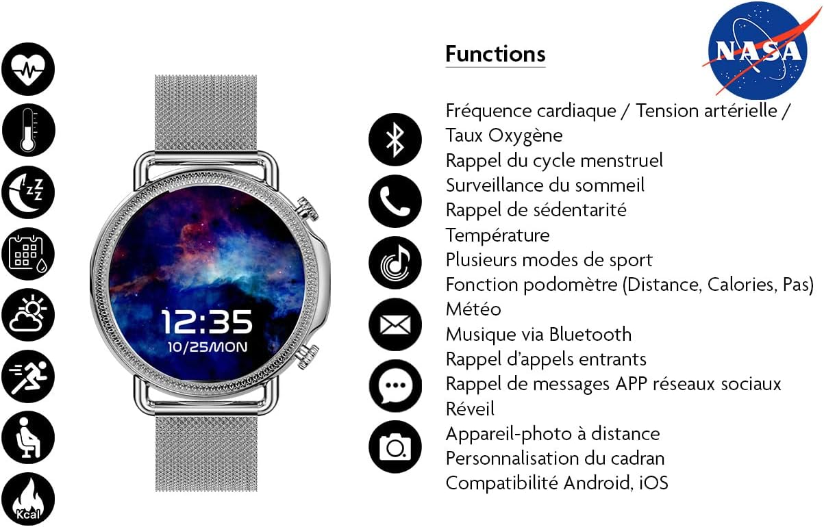 Back of the NASA Smart Watch showing the magnetic charging contacts and health sensors.