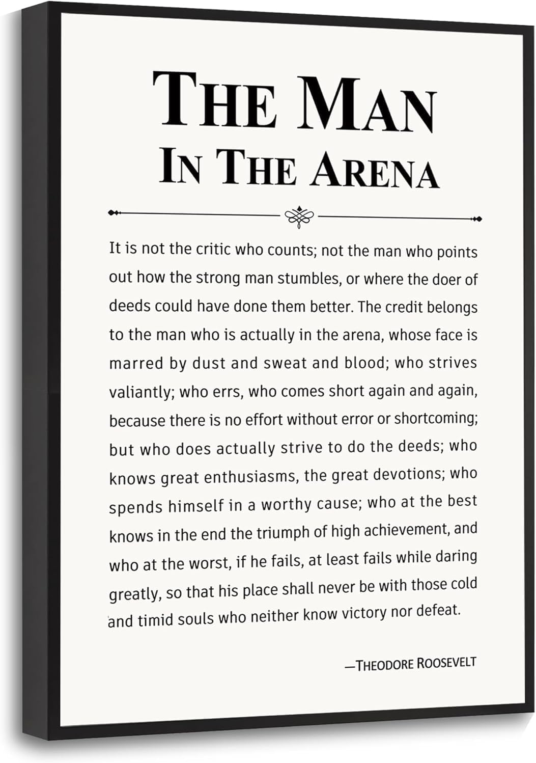 Framed Office Inspirational Canvas Wall Art the Man in the Arena Painting Picture Wall Decor Motivational Positive Quote Poster Print Artwork Gift for Men & Women Office Home Decoration 12x16 in White