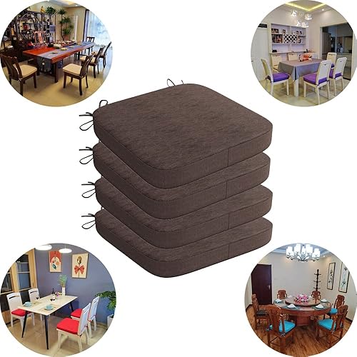 Miniatura 6 de Paquete de 4 cojines para sillas de cocina, 4 cojines de asiento de 16 x 16 pulgadas, relleno de esponja de densidad, cómodo y suave alivio del