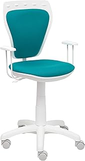 Ministyle - Silla Juvenil ergonómica con Mecanismo de Contacto Lama, Regulable en Altura y con Brazos fijos Color Blanco - Asiento y Respaldo tapizados en Tejido Bali Color Turquesa.