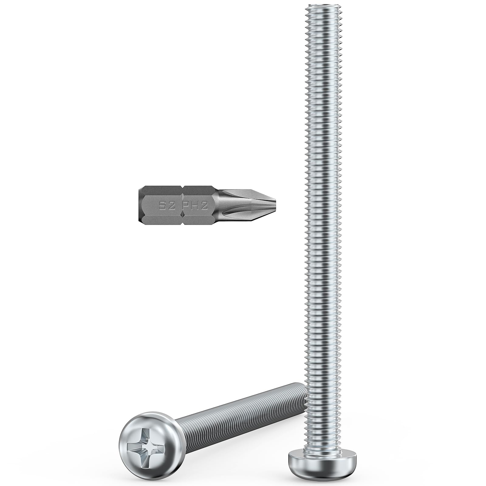 Valorada 20Pcs M5 Screws, M5 x 60mm Pan Head Machine Screws, Phillips Drive, Fully Threaded, Zinc Steel, Bright Finish with Bit