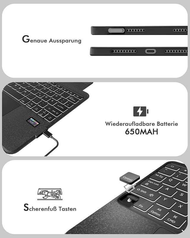 Doohoeek LCD Kijelzős Billentyűzetes Tok iPad Air 13" (M3/M2) és iPad Pro 12.9" 3-6. Generációhoz - Levehető QWERTZ Bluetooth Billentyűzet H