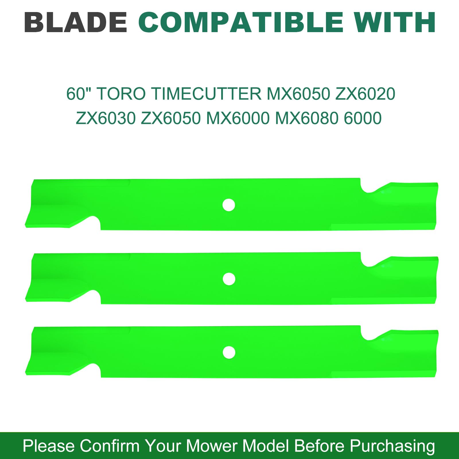 Juego de cuchillas para Ex Mark Lazer Z Turf Tracer Toro Titan ZX6000 de 60 pulgadas Ultra Cut Deck 103-2530 115-9649-03 (High Lift) (paquete de 3)