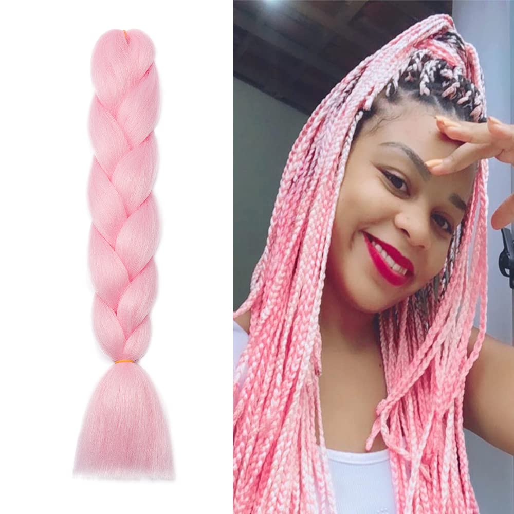 Cybelleza 60cm Extensiones para Trenzas Africanas Extensiones de Pelo Sintético para Trenzas 1PCS 100g Ombre Braids Crochet Extensiones de Cabello Trenzado Postizas (Rosado)