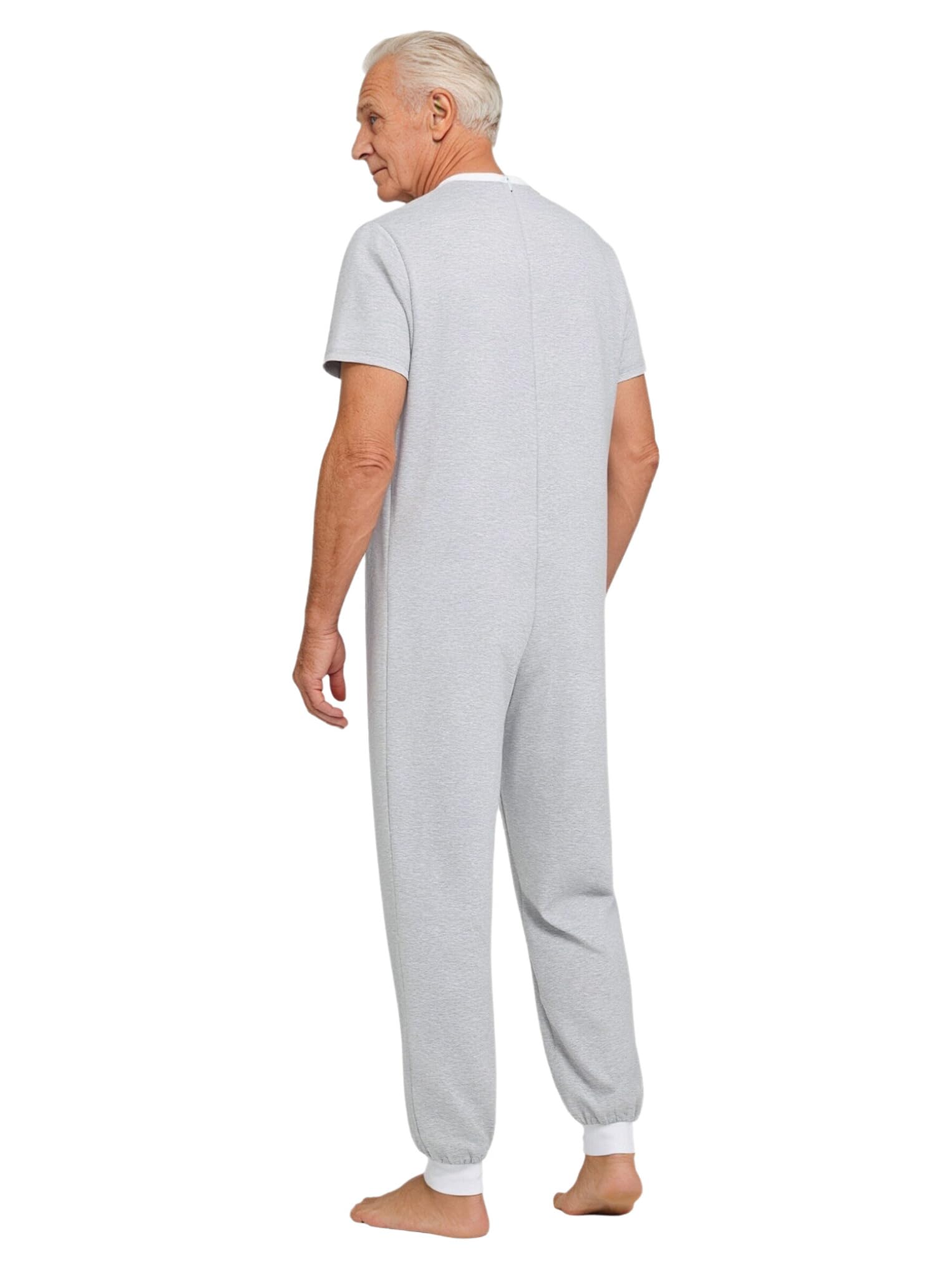 Oyolan Combinaison Sanitaire Homme Femme Pyjama Grenouillères Manches Courtes à Fermeture Eclair pour Personnes Âgées Alzheimer Incontinence