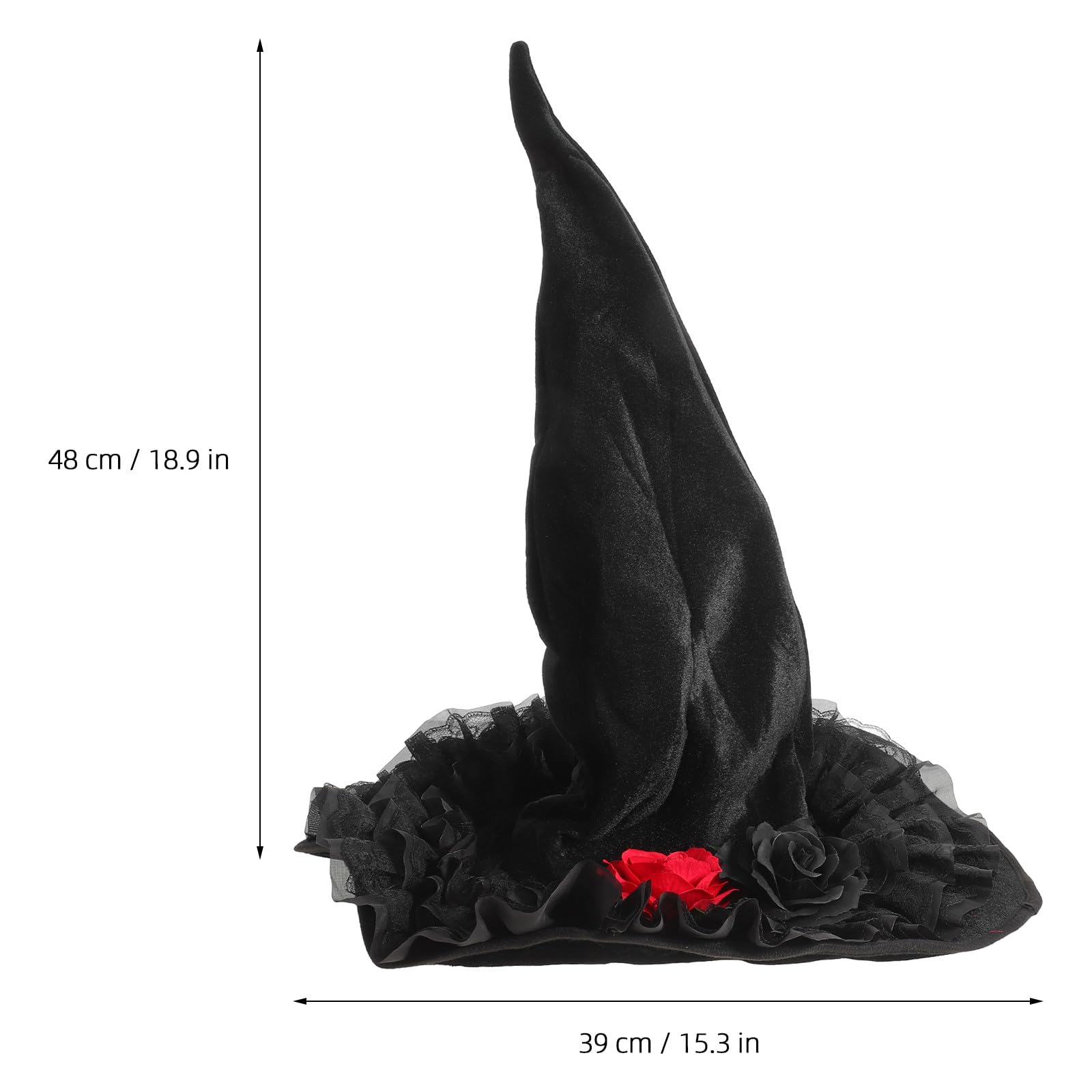 INOOMP Cappello da Strega con Rosa e Bordo in Pizzo Arricciato, Cappello da