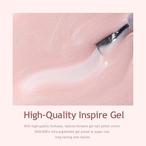 Miniatura 5 de RARJSM Esmalte de uñas en gel con purpurina rosa nude, brillo dorado brillante, esmalte de uñas de gel transparente y neutro, tono de piel, 0.5
