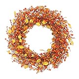 VGIA 22 inch Artificial Fall Wreath Berry Wreath Fall Maple Leaf Wreath for Front Door Fall Decorations