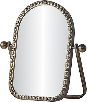 Vintage Vanity Table Mirror, Desk Makeup Mirror Metal Framed with Stand, Bronze Arched Retro Mirrors 360 Adjustable Rotation for Tabletop, Bedroom, Bathroom, Living Room, Antique 10.8'' x 7''