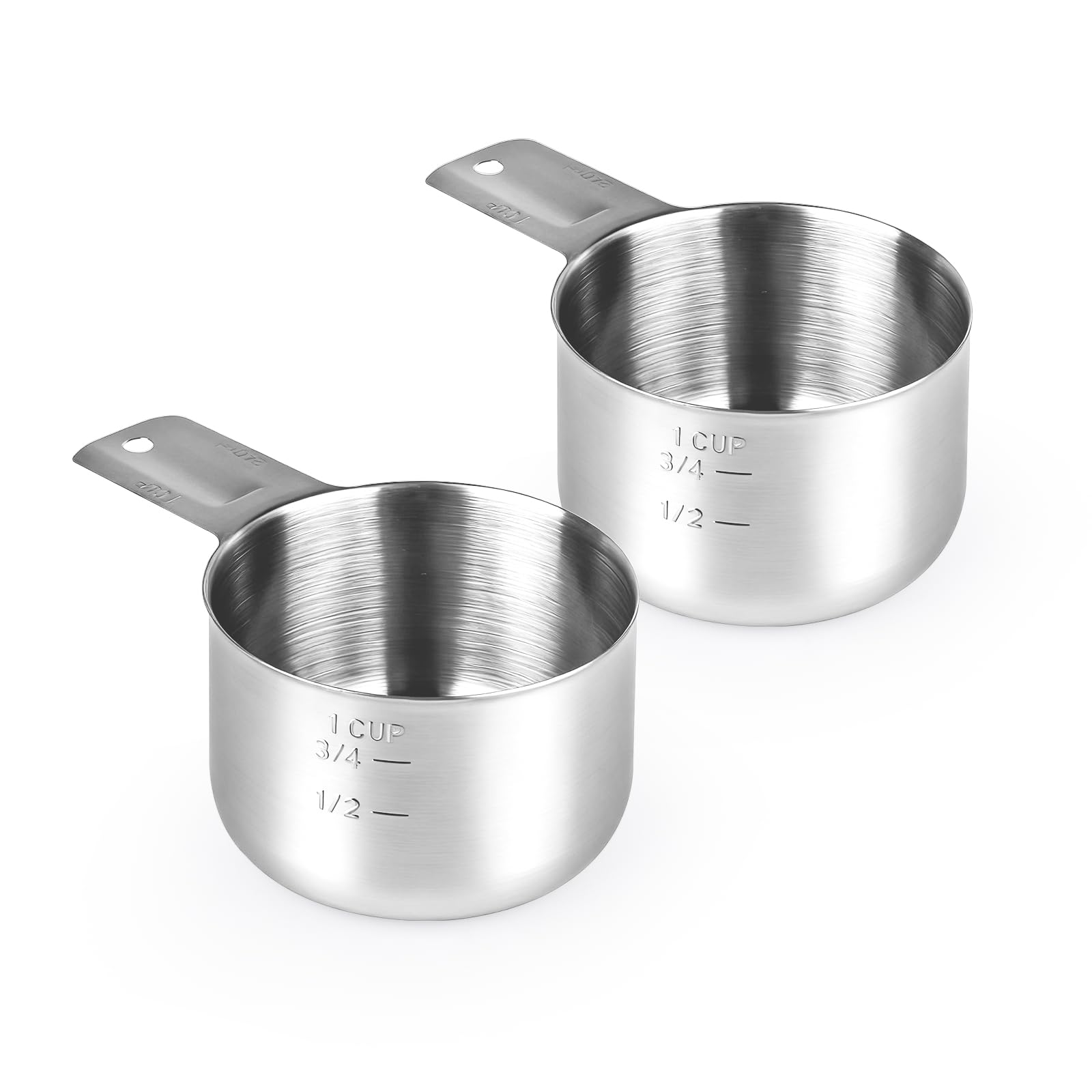 Plushly 2 Pieces 240ml Stainless Steel Measuring Cups, Metal Measure Scoop for Kitchen Wet and Dry Ingredients, 1 Cup/8oz
