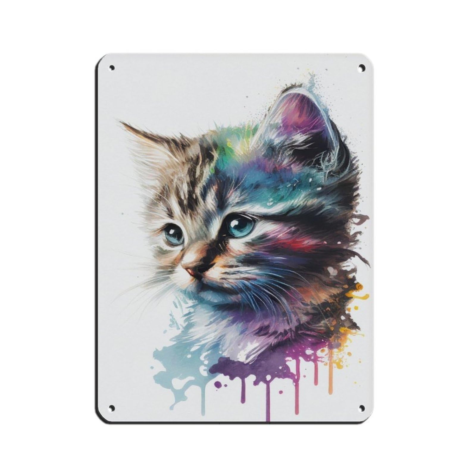 Muurkunst Kitten, Aquarel Poster Retro Poster Metal Tin Sign Chic Art Retro Iron Painting Bar People Cave Cafe Family Garage Poster Wall Decoration 12x16inch(30x40cm)