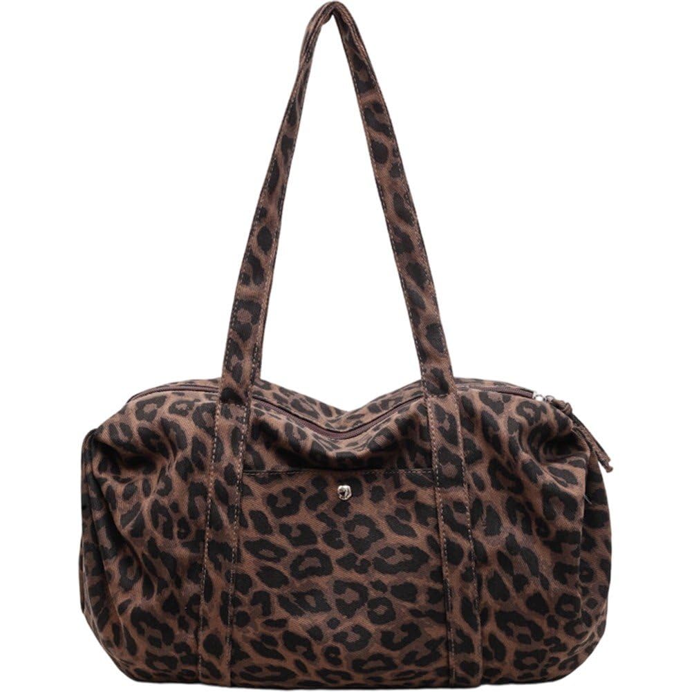 Sanfly Coffee Leopard Print Handbag Large Capacity Canvas Shoulder Tote Bag Stylish Versatile Hobo Bag For Daily Commute Work