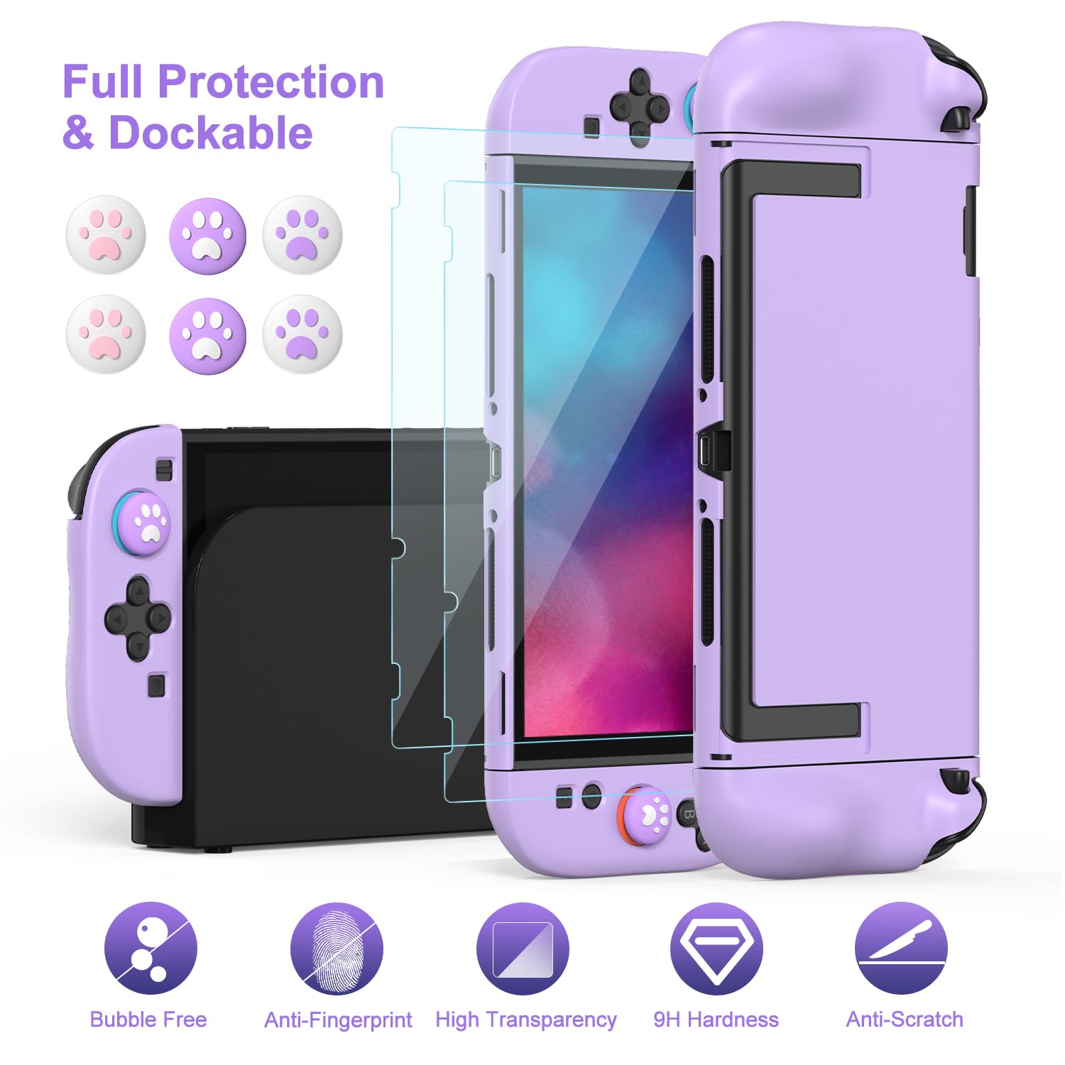 innoAura Switch 2 Case 14-in-1 Bundle for NS Switch 2 (2025), with Carrying Case, Protective Cover, Thumb Grips, Screen Protector, Cute Pendant and Sticker, Purple - Image 3