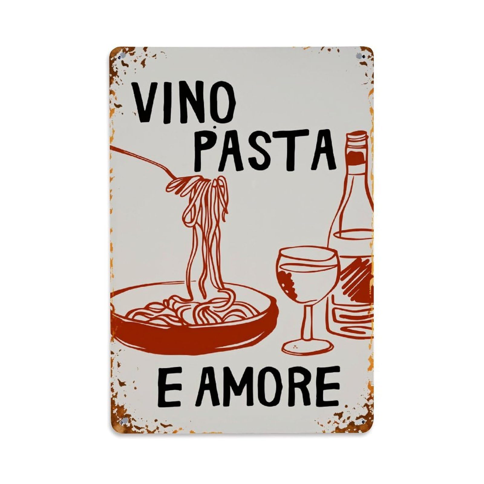 Wine Pasta And Love Tin Sign Vintage Metal Poster Retro Bar, Home, Man Cave, Kitchen, Laundry Room Wall Art Decor Gift 8x12 Inch