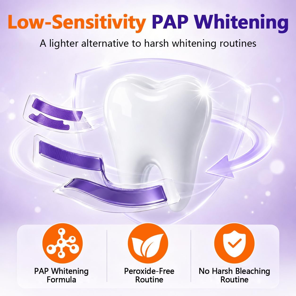 Purple Teeth Whitening Strips, 42 Strips (21 Pairs), Purple Tone Neutralizing Technology for Yellow-Looking Teeth, Pap Formula, Low Sensitivity, 21-Day Whitening Treatment