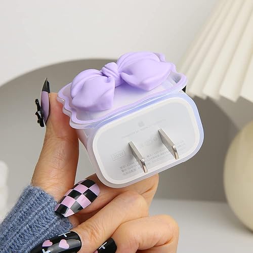 Miniatura 5 de QLD COVER Funda de cargador USB-C para iPhoneiPad de 18 W20 W, bonito diseño de pajarita 3D, protector de cargador suave y transparente Kawaii para