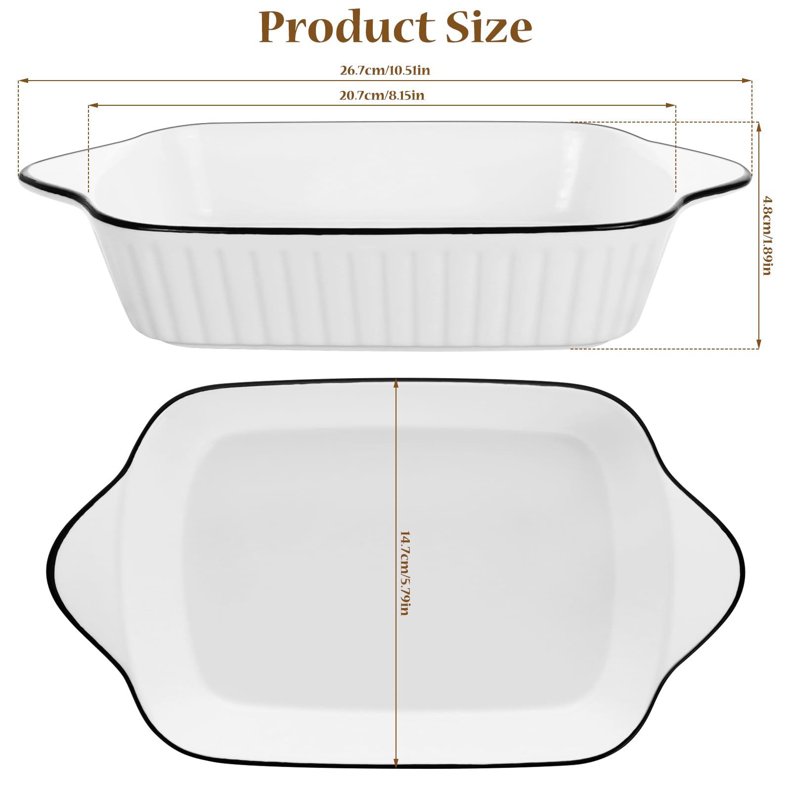 Hioph Lasagna Baking Dish, Set of 2 Ceramic Baking Dishes, Heat-Resistant Handles, Rectangular Wide Baking Dish, Oven Safe - Image 2