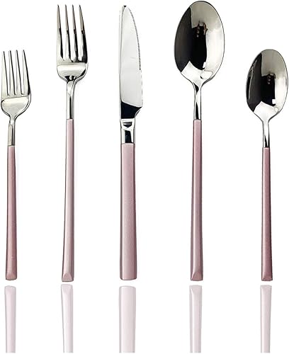 JASHII Juego de cubiertos de 20 piezas de cubiertos de acero inoxidable 1810 para 4, regalo resistente, cuchillo pulido espejo, tenedor, cuchara