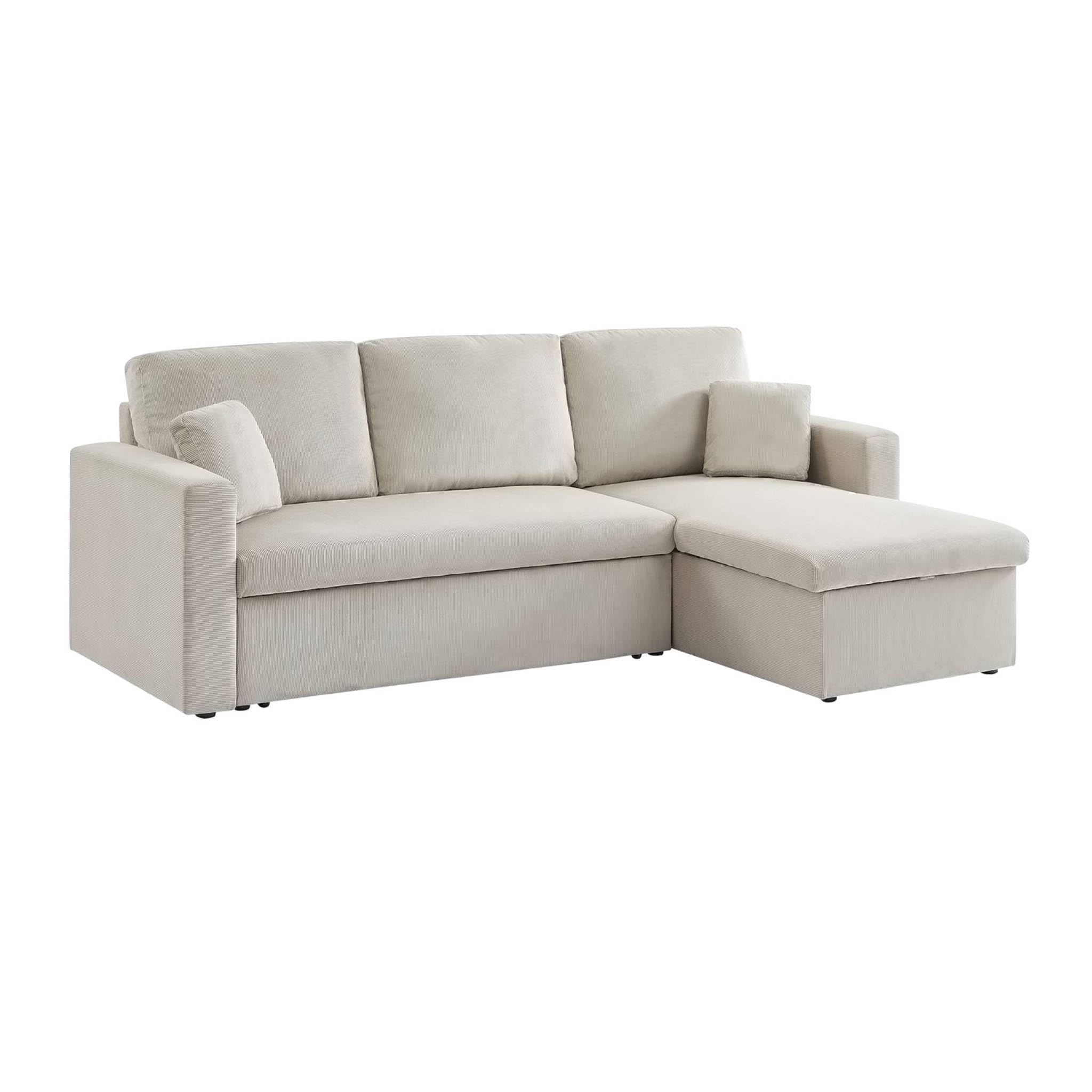 Canapé Lit Enfant En Velours Côtelé Crème - 90x43x51,5 Cm, Dépliable En Lit 90x113,5 Cm